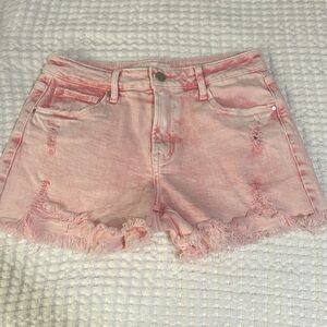 Pink jean shorts mid rise frayed